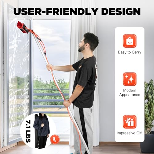Water Fed Pole Kit, 24FT Adjustable Water Fed Brush, Telescopic Extendable Outdoor Cleaning Brush Kit with Water Supply, Lightweight High Reach Brush for Windows, Solar Panels, Glass Roof