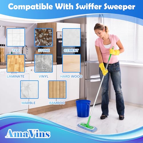 AmaVins 5 Pack Reusable Microfiber Mop Pads Compatible with Swiffer Sweeper Mop, Wet and Dry Flat mop Cover, Washable Swiffer Pads for Surface/Hardwood Floor Cleaning (Mop is Not Included) - color: Azure 5 Pack
