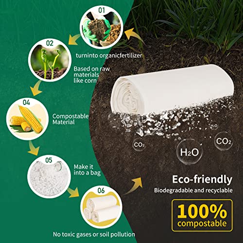 Biodegradable Handle Trash Bags 4-5 Gallon, 100% Compostable Garbage Bags Wastebasket Liners Bags for kitchen bathroom office garden,US BPI ASTM D6400 and Europe OK Compost Home Certified