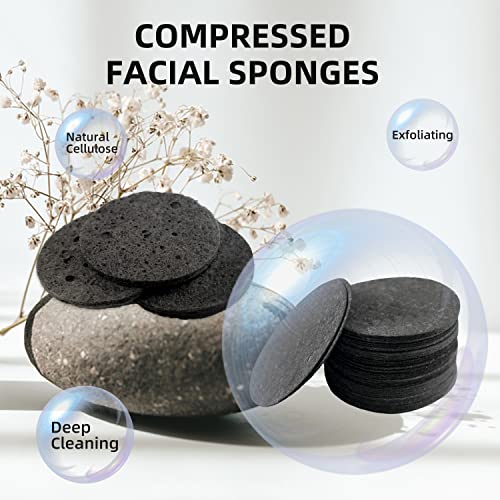 50-Count Facial Sponges Compressed Natural Cellulose Sponge Round Shape Face Sponge for Face Cleansing Exfoliating and Makeup Removal, Black - color: 50- Pack Black
