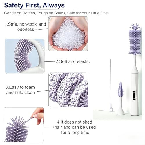 Rechargeable Electric Bottle Brush with 2 Speeds Powerful Automatic Bottle Cleaner,BPA-Free Silicone Spinning Design, Wall Mount & Straw Cleaner,Suitable for Baby Bottles & Kitchen (White+Purple) - color: White+purple