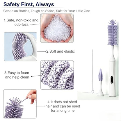 Rechargeable Electric Bottle Brush with 2 Speeds Powerful Automatic Bottle Cleaner,BPA-Free Silicone Spinning Design, Wall Mount & Straw Cleaner,Suitable for Baby Bottles & Kitchen (White+Purple) - color: White+purple