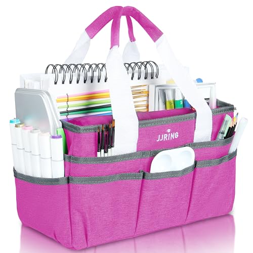 JJRING Craft Organizer Tote Bag, Art Storage Caddy with Multiple Pockets, Deep Red Sewing Bag for Art, Craft, Scrapbooking, School, Medical, and Office Supplies Storage - color: Deep Red, size: Small