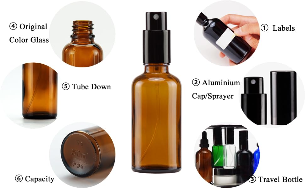 YIZHAO Amber Glass Spray Bottles 2oz, with Small Fine Mist Spray, Metal Cap, Refillable for Essential Oil,Travel,Cleaning,Perfume,Aromatherapy,Makeup – 12 Pcs - color: Amber, size: 50ml-12