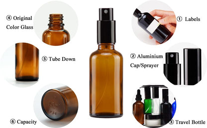 YIZHAO Amber Glass Spray Bottles 2oz, with Small Fine Mist Spray, Metal Cap, Refillable for Essential Oil,Travel,Cleaning,Perfume,Aromatherapy,Makeup – 12 Pcs - color: Amber, size: 50ml-12
