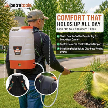 PetraTools 3 Gallon Battery Powered Backpack Sprayer in Lawn and Garden - HD3000 - Long Battery Life & Padded Straps for Comfort - Electric Sprayer w/ 6 Spray Nozzles & 80PSI (3 Gallon) - size: HD3000 (6 Nozzles)