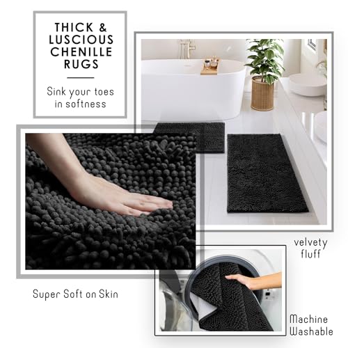 Clara Clark Bathroom Accessories Set - Bathroom Set, Bathroom Sets with Shower Curtain and Rugs, Shower Curtain Set with Bathroom Trash Can - Black - 22PC - color: Black, size: Complete Set + Bath Rugs