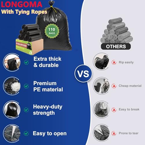 33 Gallon Trash Bags, Heavy Duty Garbage Bags 110 Count 1.7 MIL, 32" x 40" Large Black Can Liner 30 31 32 Gallon Can Liners Plastic Bolsas para basura For Home Commercial Construction Outdoor Yard - size: 1 Count (Pack of 110)