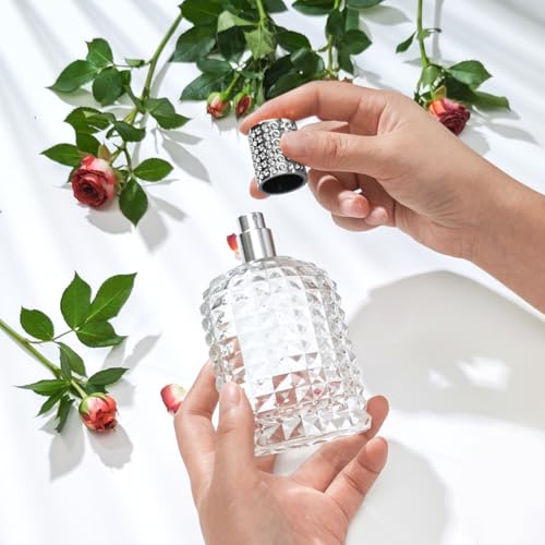 100ml/3.4 Oz Glass Spray Bottle Perfume Atomizer,Empty Travel Refillable Perfume Spray Bottle with 3 Kinds of Dispenser (A1) - style: A1