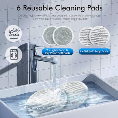Scrubbing Steam Mop with Rotating Mop Pads, All-in-One Hard Floor Cleaner with LED Headlights, Steam & Spin Control, 6 Soft Scrub Pads, Swivel Steering, FS07