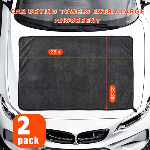 2 PCS Microfiber Towels, 35"×23" Extra Large Drying Towel Leaves No Streaks Spots Scratches, Ultra Absorbent Lint Free Washing Cloth for Car Office Kitchen Window Cleaning