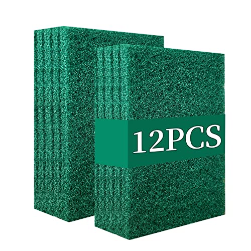 Heavy Duty Scour Pads Sponge Dish Scrubber Non-Scratch Green Reusable Household Scrub Pads for Kitchen and Dish Cleaning Tool (12Pcs) - style: 12Pcs