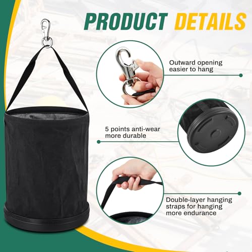 2 Pack Canvas Bucket 15" x 12" Heavy Duty Lineman Tool Bag with Plastic Bottom & Metal Hook Electrician Tool Organizer for Jobsite Use, Load Rated up to 150 Pounds (Black) - color: Black