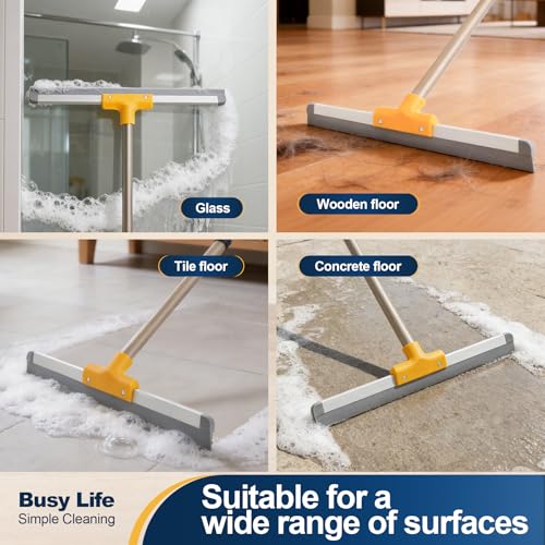 Yocada Rubber Floor Squeegee TPR Blade Scrubber Broom Telescopic Household Shower Squeegee for Garage Courtyard Concrete Shower Bathroom Floor Marble Tile Water Foam Pet Hair Removal Cleaning
