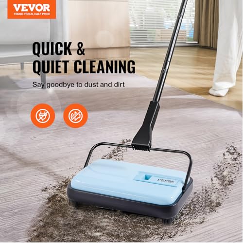 VEVOR Carpet Sweeper Manual, Floor Sweeper with 300 ml Dustbin Capacity Easy to Empty, 6.7 inch Cleaning Width for Home Office Carpets Pet Hair Dust, Blue - color: Blue