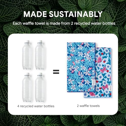 RECYCO Waffle Kitchen Towel Set of 2 - Quick Dry Microfiber Sustainable Dish Towels - Absorbent Reusable Cleaning Tea Towels - Lightweight Hand Towels,16”x 28”, Cloud Blue - color: Cloud Blue