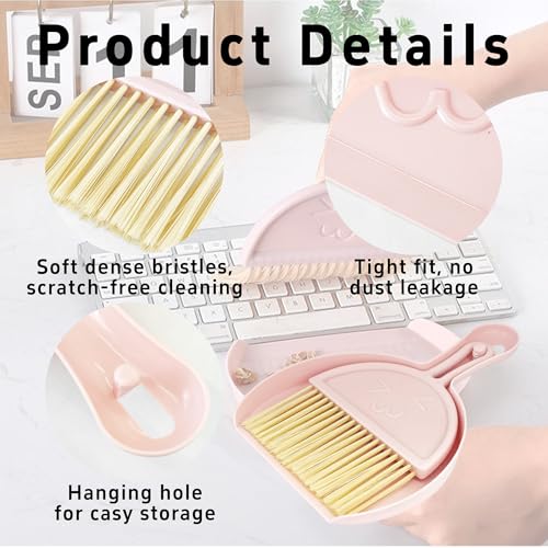 Pink Mini Broom and Dustpan Set, Small Handheld Brush Combo for Kids Kitchen Counter Table Desk Car and Pet Area Cleaning - color: Pink