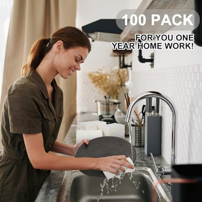 Zhengmy 100 Pieces Sponges Bulk Sponges Kitchen Compressed Sponge Natural Dish Sponge Compressed Wood Pulp Cleaning Without Scratching for Kitchen Bathroom, 3.9 x 2.4 x 0.12 Inch (White) - color: White