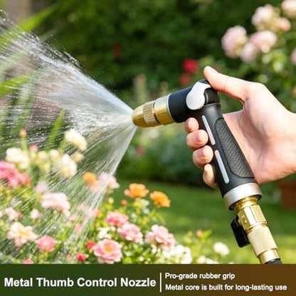 FANHAO Garden Hose Nozzle with High Pressure Jet, 100% Heavy Duty Metal Water Hose Sprayer, Thumb Flow Control, On Off Valve, Adjustable Spray Patterns for Garden Watering, Car and Pet Washing - color: Black