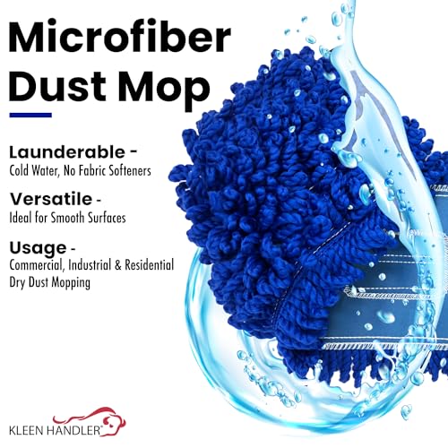 KLEEN HANDLER 6 Pack of 18 Inch Microfiber Dust Mop, Large Washable Commercial Mop Head Replacement, Sweeper, Janitorial Dust Mops, Blue - color: Blue - 18 Inch, size: 6 Pack