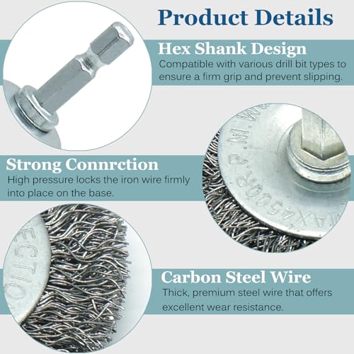 8-Pack 2-inch Wire Wheel Brush Set for Drill | 1/4" Hex Shank, Coarse Carbon Steel Crimping, Aggressive Rust Removal, Paint Stripping, Surface Abrasion - style: 2-inch Wheel Brush - 8 Piece