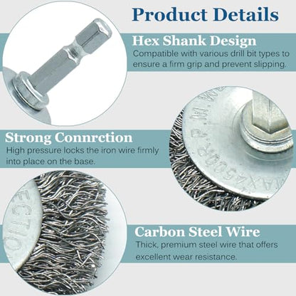 8-Pack 2-inch Wire Wheel Brush Set for Drill | 1/4" Hex Shank, Coarse Carbon Steel Crimping, Aggressive Rust Removal, Paint Stripping, Surface Abrasion - style: 2-inch Wheel Brush - 8 Piece