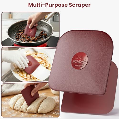 TMEDW Pan Scraper, 5 Pcs Pot Scraper, Pan Scraper Plastic, Multifunctional Scraper Tool for Kitchen, Non-Slip, Food Safe, High Heat Resistant-Red - color: Red, size: 5 Pcs