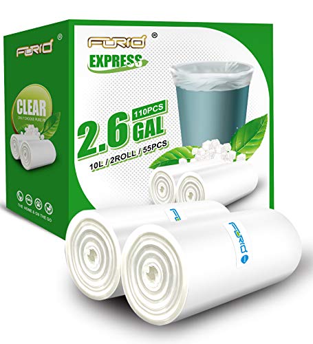 FORID Small Clear Trash Bags, 2.6 Gallon Garbage Bags, Wastebasket Bin Liners 110 Count Plastic Trash Bags for Bathroom Bedroom Office Garbage Can 10 Liters - Durable & Thick Trash Bag - size: 110 Count (Pack of 1), style: Clear 2.6 Gal