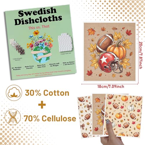 Fall Football Swedish Dishcloths for Kitchen, 6 Pack Tis the Season Reusable Cellulose Sponge Paper Towels Washable, Absorbent Fast Drying Swedish Dish Cloth for Home Cleaning - style: Fall Football