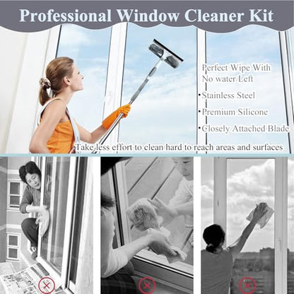 Professionalism Window Cleaner Tool for Windows Cleaning, Window Washing Kit with Streak-free Squeegee & Rotating Head, Extendable Glass Clean Extension Pole for Outdoor(1-1.95m/3.3-6.4ft+Cloth(3 PCS) - size: 1-1.95m/3.3-6.4ft+Cloth(3 PCS)