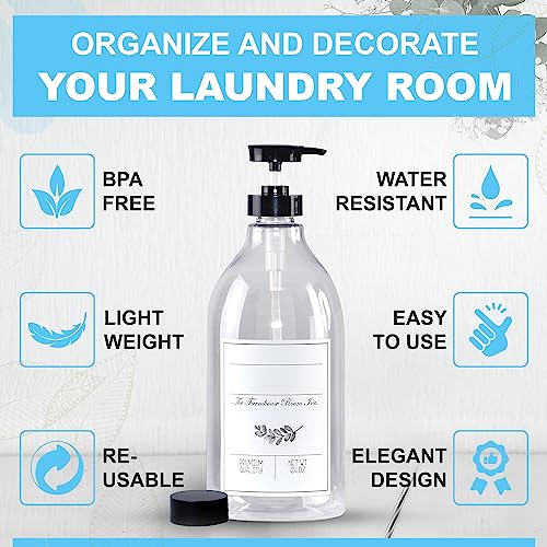The Farmhouse Room Inc. Soap Dispenser Bathroom - Pump Bottle Dispenser for Laundry Detergent Liquid - BPA Free & PET Plastic 1/2 Gallon Bottle with Waterproof Label for Household Products - 64oz - style: Blank Labeled Bottle