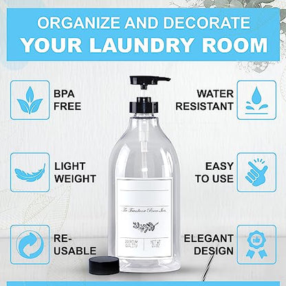 The Farmhouse Room Inc. Soap Dispenser Bathroom - Pump Bottle Dispenser for Laundry Detergent Liquid - BPA Free & PET Plastic 1/2 Gallon Bottle with Waterproof Label for Household Products - 64oz - style: Blank Labeled Bottle