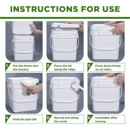 DEMORA 1Gallon Food Grade Square Plastic Bucket with Lid, Airtight Storage Container, Reusable Pail for Kitchen Food Water Ice Cream Household Use (White, 4Pcs) - color: White