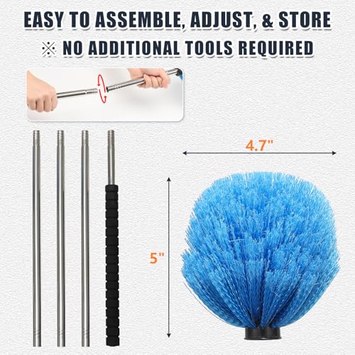 Cobweb Duster with 5FT Extension Pole, Adjustable Stainless Steel Handle & Stiff Bristles – Lightweight Dusting Brush for Indoor/Outdoor Cleaning –Ceiling Fans,Corners,Eaves,Vents,Cleans Up to 12FT - size: 5 FT（REACH UP TO 12FT）