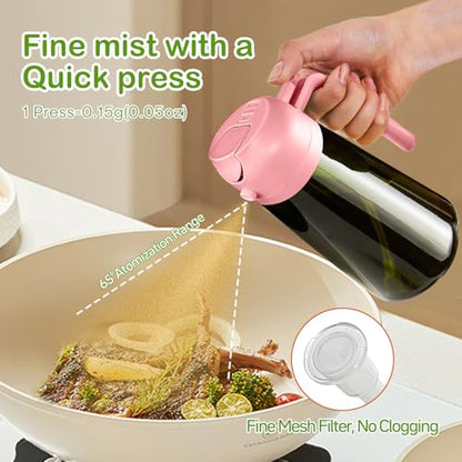 YARRAMATE 2Pcs 16oz/470ml Dark Green Oil Sprayer for Cooking with Stickers, Food-grade Premium 2 in 1 Olive Oil Dispenser Bottle for Kitchen Gadgets, Air Fryer, Salad, Frying, BBQ (Pink&Black) - color: 16_2Pcs Black&Pink