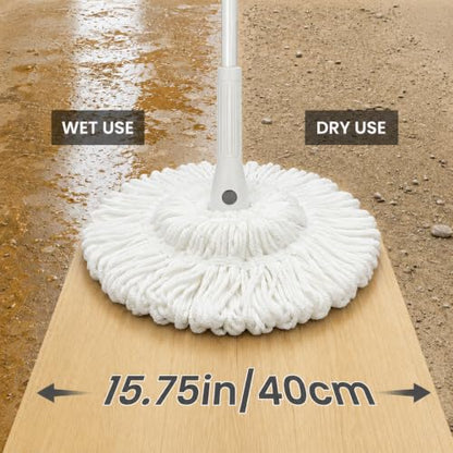 Self Wringing Mop for Floor Cleaning with 2 Reusable Heads, Easy Wringing Twist Mop with 55 Inches Long Handle and Top Scouring Pad, Wet and Dry Mops