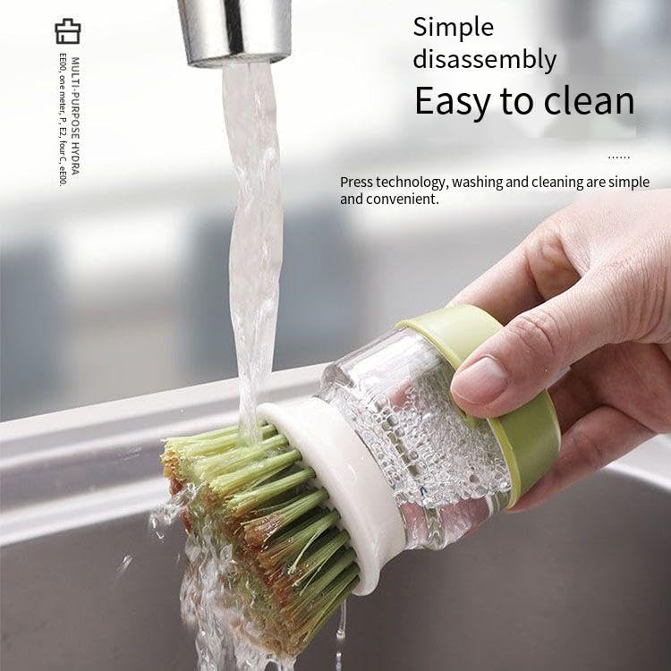 Automatic Liquid-Adding Kitchen Cleaning Dish Brush with Soap Dispenser, Dishwashing Kitchen Scrub Brushes Dish Scrubber with Holder Drip Tray, for Cleaning Pan, Pot, Sink