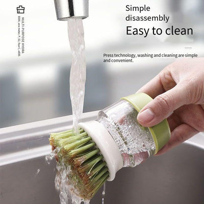 Automatic Liquid-Adding Kitchen Cleaning Dish Brush with Soap Dispenser, Dishwashing Kitchen Scrub Brushes Dish Scrubber with Holder Drip Tray, for Cleaning Pan, Pot, Sink