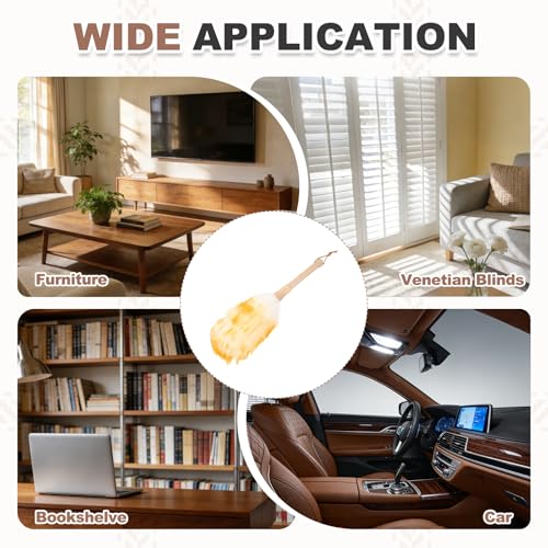 uxcell Wool Duster, 14.2" Natural Feather Cleaner Household Cleaning Duster with Solid Wooden Handle for Cleaning Fans Window Blinds Shelves Furniture, White Gold - color: White Gold, size: 14.2"