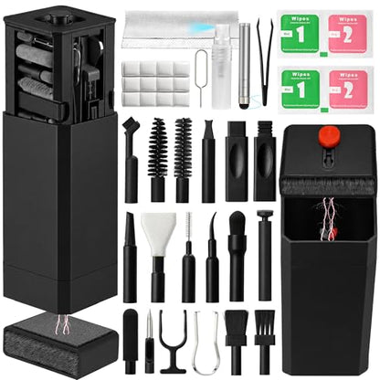 2026 Upgrade Phone Cleaning Kit 47PCS, iPhone Cleaning Kit, Airbuds AirPods Cleaning Kit, Keyboard, Charging Port Cleaner for Apple Lightning/Android USB-C - Includes Putty, Cloth & Wipes (Black) - color: Black (47PCS)