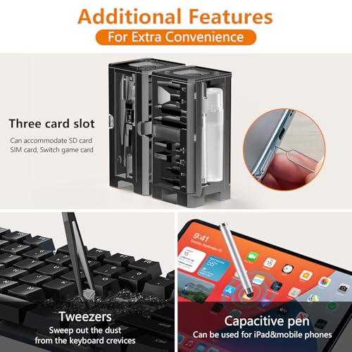 Cell Phone Cleaning Kit, iPhone Cleaning Kit for Charging Port Cleaner Keyboard Cleaning Kit for Airpods/Android/USB C/Earbuds/Laptop/iPad/Camera Lens with Stylus Pen (Black Brush Refill) - color: Black (with 10 Mini Brush)
