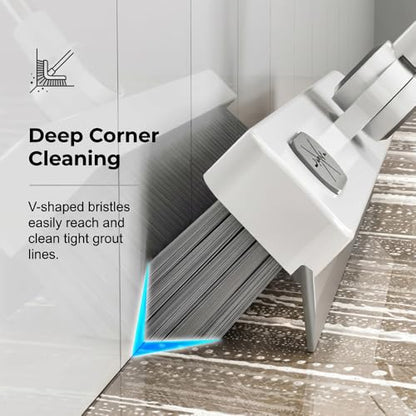 Floor Scrub Brush, Grout Cleaner with Long Handle, V-Shaped Grout Cleaner for Deep Cleaning, Deck Crevice Scrubbing Tool, Adjustable Handle, Multi-Surface Cleaning Brush (White) - color: White