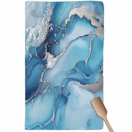 Marble Texture Kitchen Towels Set of 1 Blue Sliver Shinny Modern Abstract Decorative Dish Towels Ultra Soft Microfiber Absorbent Reusable Dishcloths for Kitchen Drying, 18x28 Inch - size: 28" x 18" (Pack of 1)