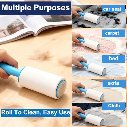 Lint Rollers for Pet Hair Extra Sticky- Lint Brush for Clothes, Furniture, Carpet,Car, Floor,Bed-Pet Hair Roller for Dog Cats Hair Removal- Reusable Handle and Refills (Large(2 Handle+ 6 Refills)) - size: large(2 handle+ 6 refills)