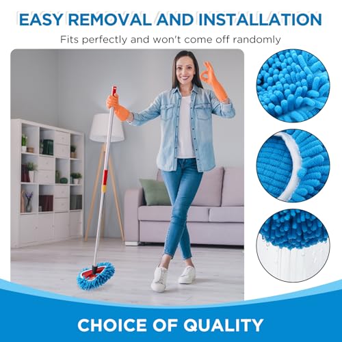 Baderke 3 Pack Chenille Mop Heads Replacements Compatible with 1 Tank System Chenille Duster Replacement Heads Microfiber Spin Mop Refill Pads Reusable Dust Refills for Floor Cleaning (Blue) - color: Blue