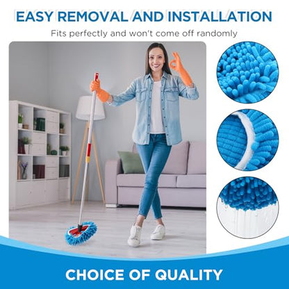 Baderke 3 Pack Chenille Mop Heads Replacements Compatible with 1 Tank System Chenille Duster Replacement Heads Microfiber Spin Mop Refill Pads Reusable Dust Refills for Floor Cleaning (Blue) - color: Blue