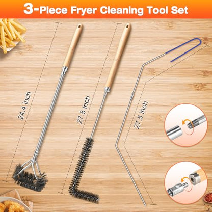 Fryer Cleaning Tools Set of 3, Stainless Steel Deep Fryer Basket Brush, Long Handle L-Shaped Crevice Cleaning Brush and Cleanout Rod Kit for Kitchen Restaurant, Electric Fryer Degreasing Scrubber Tool - style: 3 Pack