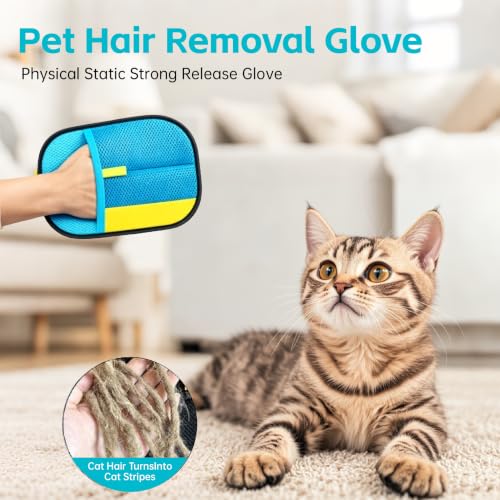 Pet Hair Removal Gloves - 1Pack Blue, Electrostatic Reusable Pet Hair Remover Tool for Dogs & Cats, Anti-Static for Furniture, Couch, Carpet, Car Seats, Bedding, and Laundry