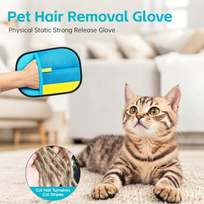 Pet Hair Removal Gloves - 1Pack Blue, Electrostatic Reusable Pet Hair Remover Tool for Dogs & Cats, Anti-Static for Furniture, Couch, Carpet, Car Seats, Bedding, and Laundry