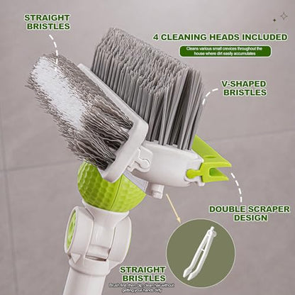 Floor Scrub Brush with Long Handle, 4 in 1 Scrape and Heavy-Duty Stiff Bristle Scrubber Brush for Cleaning Shower Bathroom, Patio, Pool, Garage, Kitchen, Wall and Deck